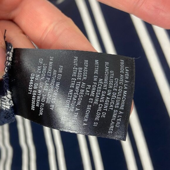 Anthropologie Maeve Navy Blue Striped Turtleneck Dress Stretch Size XS Boho Midi - Picture 8 of 9